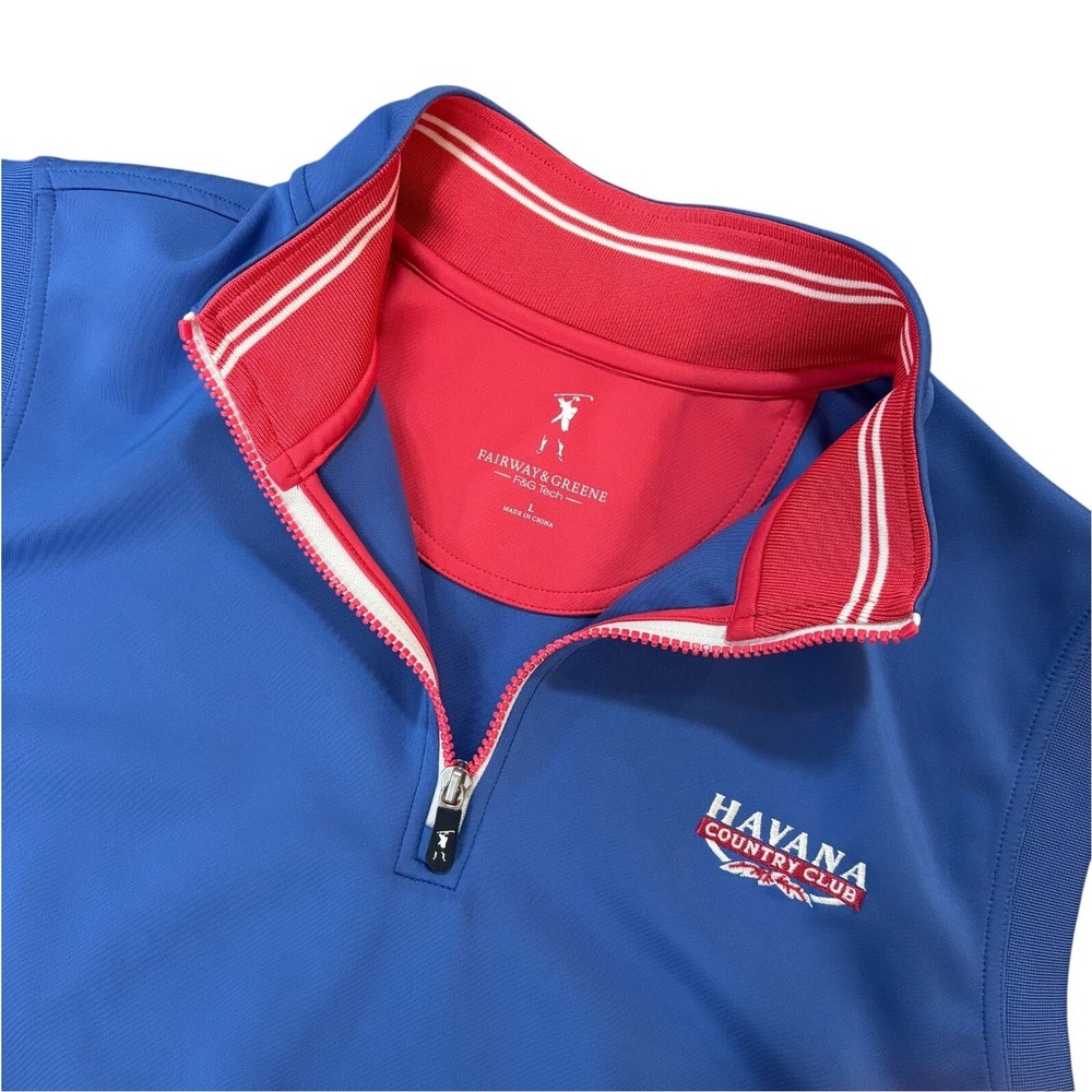 FAIRWAY & GREENE Golf Vest Mens Large Blue Red Quarter‎ Zip Havana Country Club